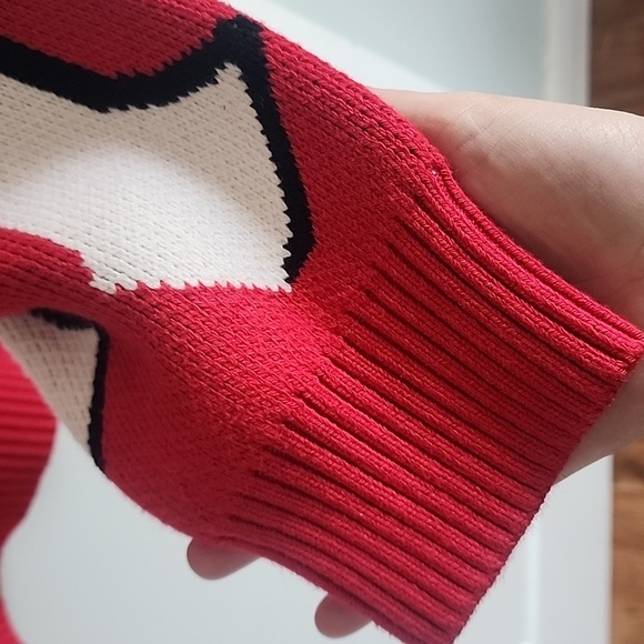 New! Anthropologie Maeve Graphic Monogram Sweater Red Black White Size Small - Picture 10 of 11
